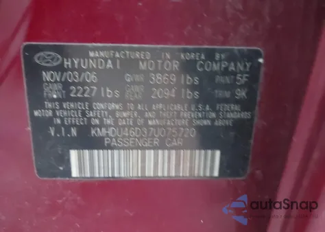 2007 Hyundai Elantra Gls/Limited/Se from USA, damaged, VIN KMHDU46D37U075720